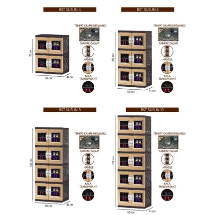 AKAKO - Lemari Full Rak Sepatu + Kaca Transparan Jumbo Susun 2 3 4 5 Motif Rotan