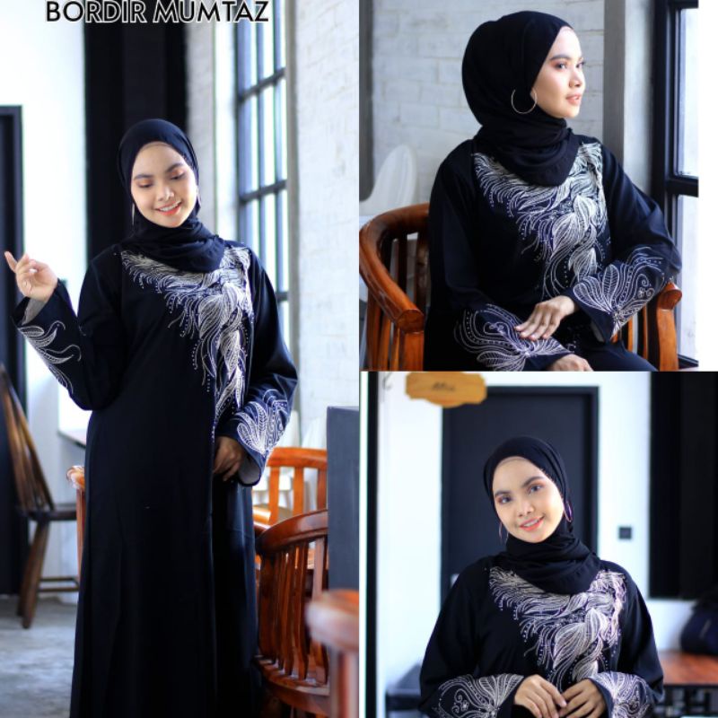 pusat grosir abaya gamis hitam jetblack bordir mumtaz gratis ongkir se indonesia