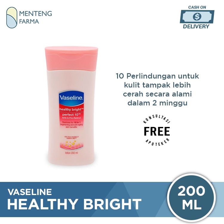 Vaseline Healthy Bright Hand Body Lotion Perfect 10 200 ML - Mencerahkan dan Mencegah Penuaan Dini