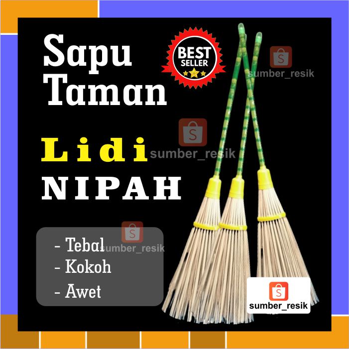 Sapu Taman Gagang Panjang Lidi NIPAH warna putih asli