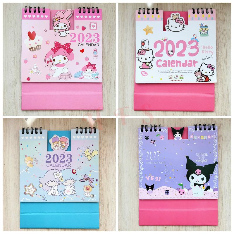 

Kalender meja 2023 motif sanrio my melody, hello kitty, kuromi, little twin stars