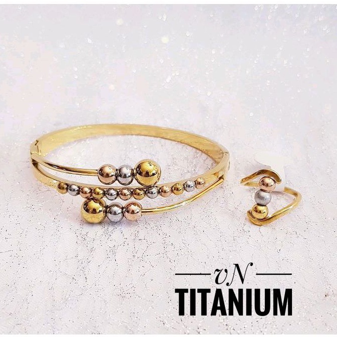 Set Perhiasan Titanium Boba Kombinasi Anti Karat 1710f