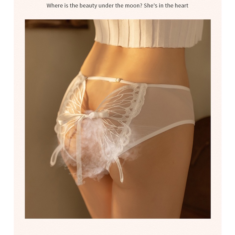 Celana Dalam Wanita Open Crotch jumbo Bordir Kupu-kupu Mesh G String Transparan Sexy Lingerie C021