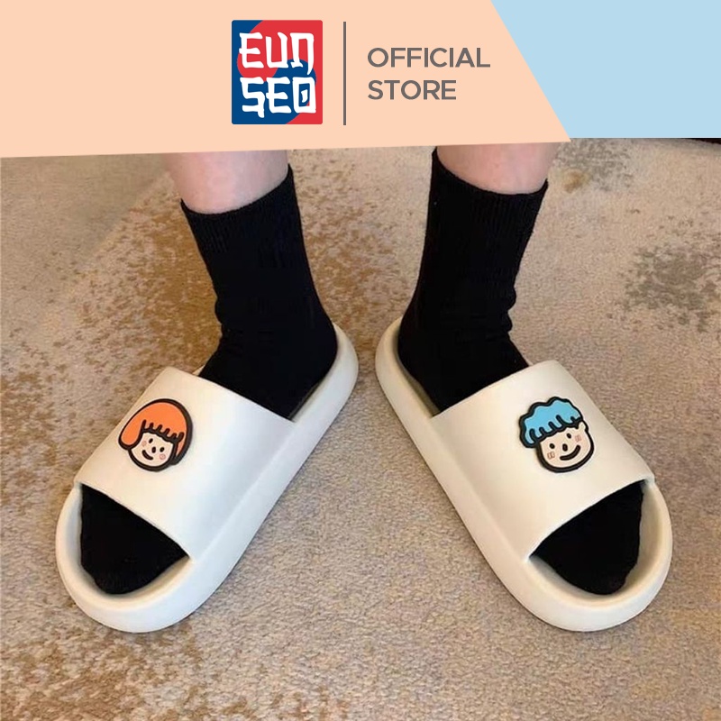 EUNSEO Sandal Wanita Slippers Empuk Motif Girl and Boy Face Korea