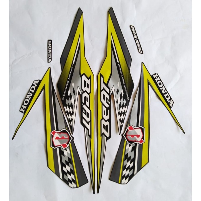 stiker striping Honda Beat Fi 2018 full hitam-kuning