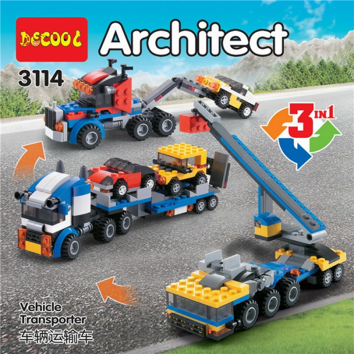Brick Architect 3in1 Mobil Truck Derek Crane DECOOL 3114 Truk Kren Jep
