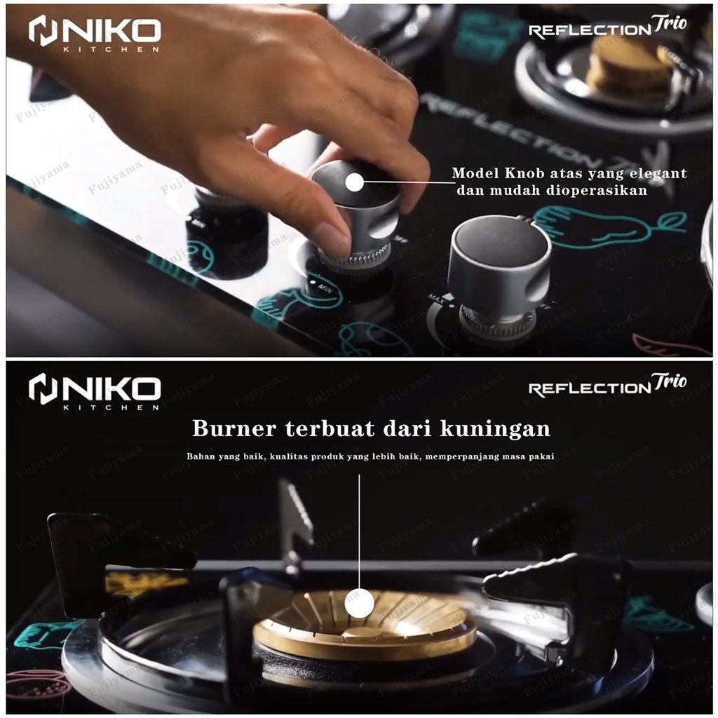 （Kompor Tanam）Murah Kompor Gas Kaca 3 Tungku - NIKO Reflection TRIO&amp;TRIO PRO