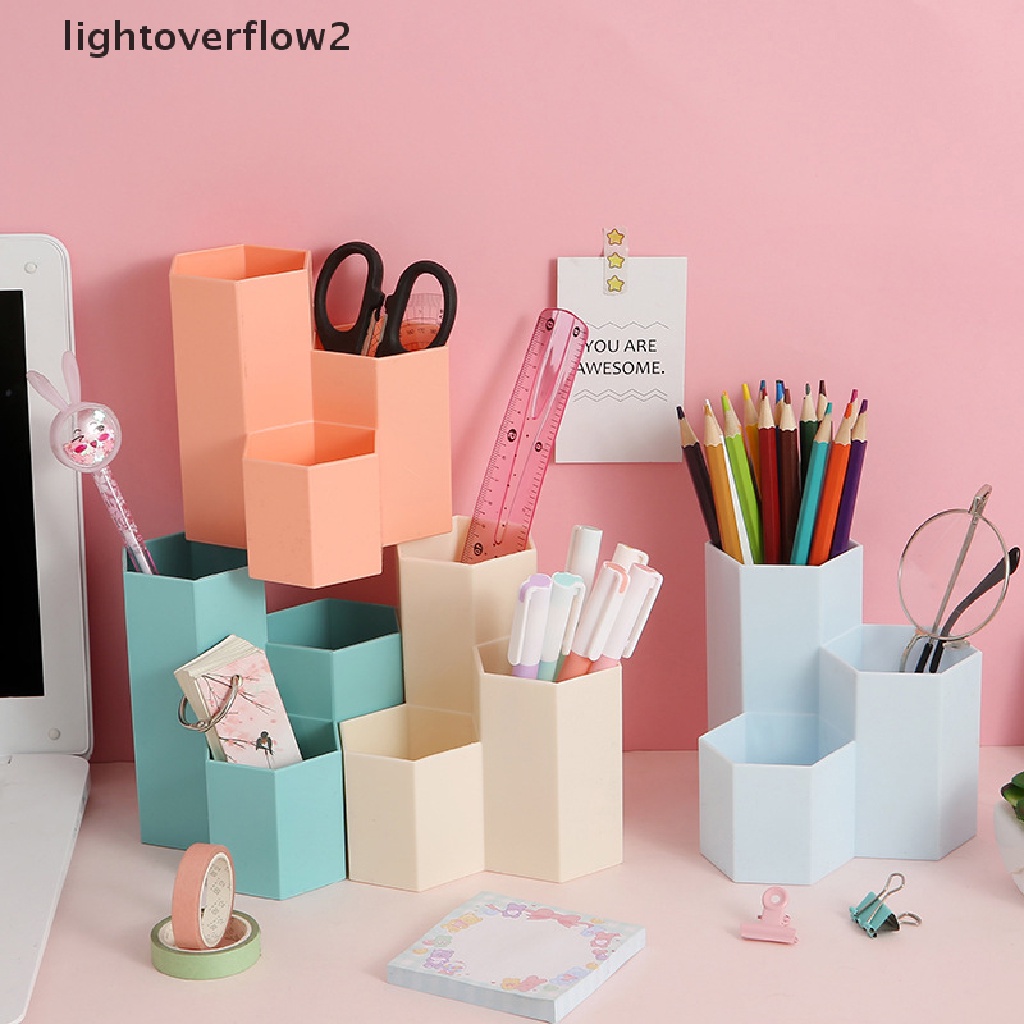 (lightoverflow2) Kotak Penyimpanan Kuas Makeup / Kosmetik 3 Sekat (ID)