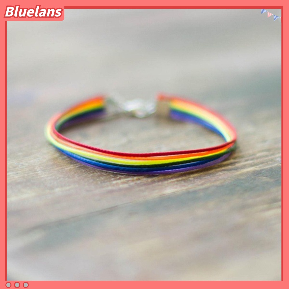 Bluelans Handmade Men Women Rainbow Cord Bracelet Gay Pride Bangle Wristband Jewelry