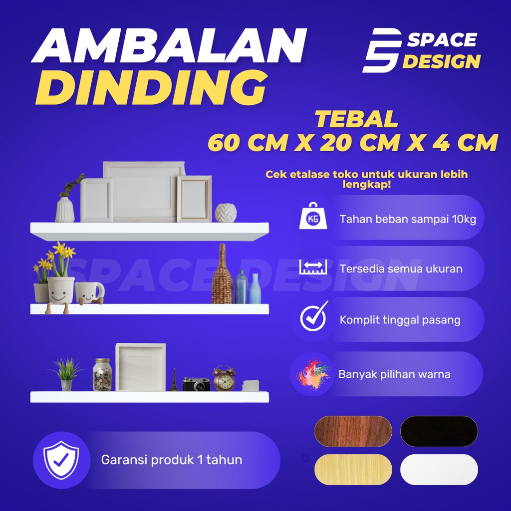 Rak Dinding Minimalis Ambalan Hiasan Papan Hambalan Kayu Laci Melayang Dinding Ukuran 60cm Lebar 20c