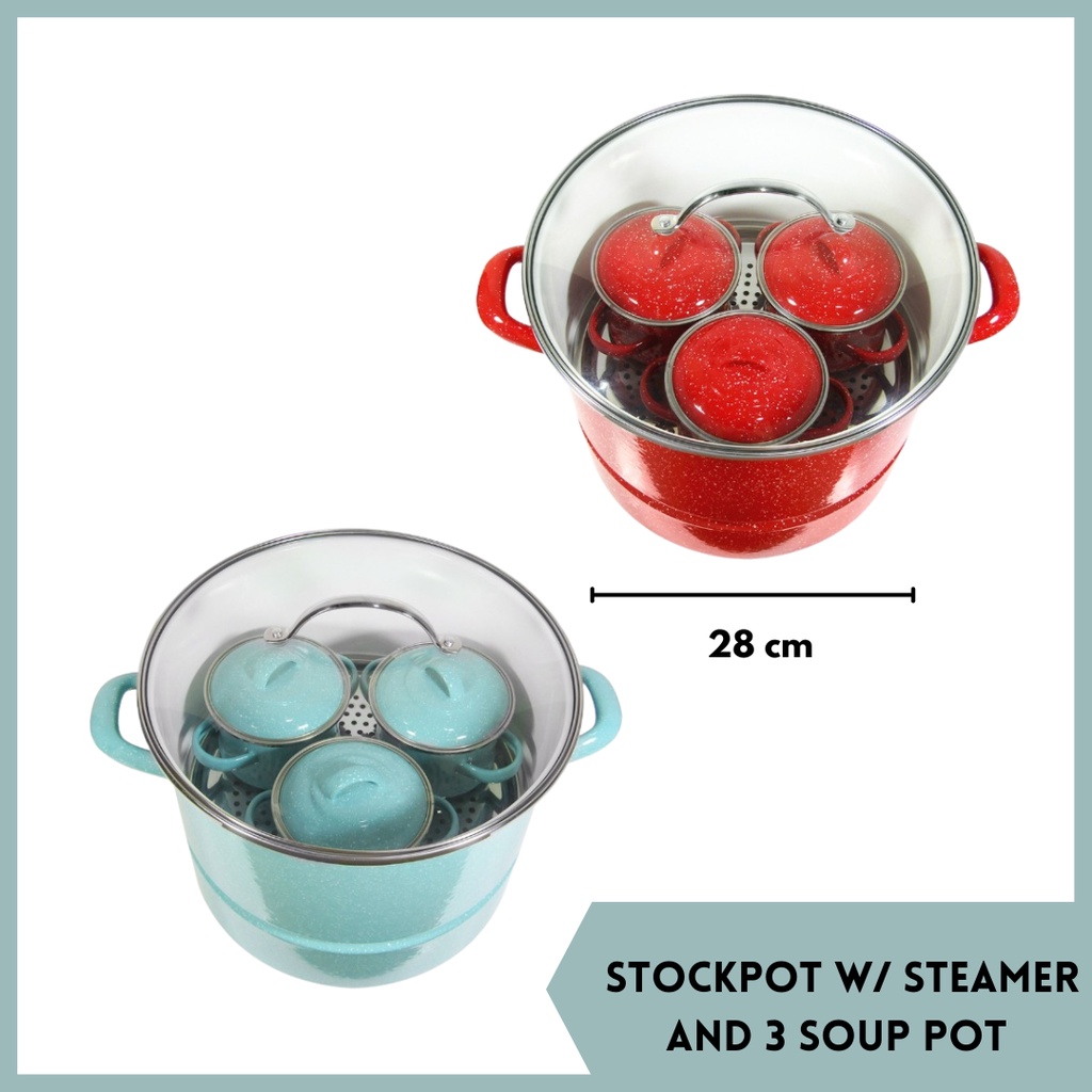 CHEFINA STOCKPOT W/ STEAMER 28cm + LOVEY SOUP POT (SET OF 3) 12cm