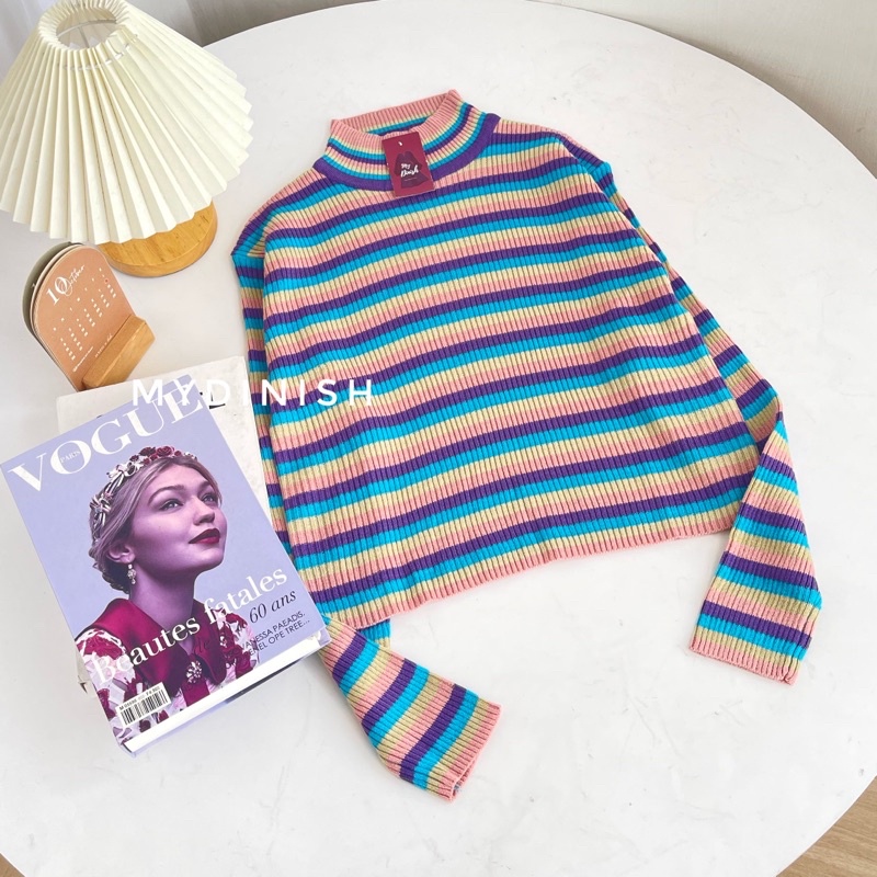 Nurma Turtle Neck Rainbow Blouse - Atasan Blouse Wanita Motif Rainbow