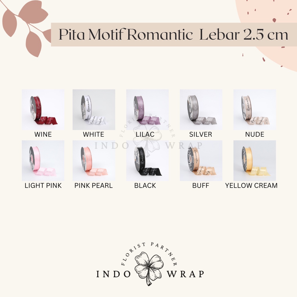 

[1 ROLL] PITA IMPORT MOTIF ROMANTIC LEBAR 2.5CM PREMIUM ROLL GROSIR PITA KADO GIFT BOUQUET BUNGA DEKORASI