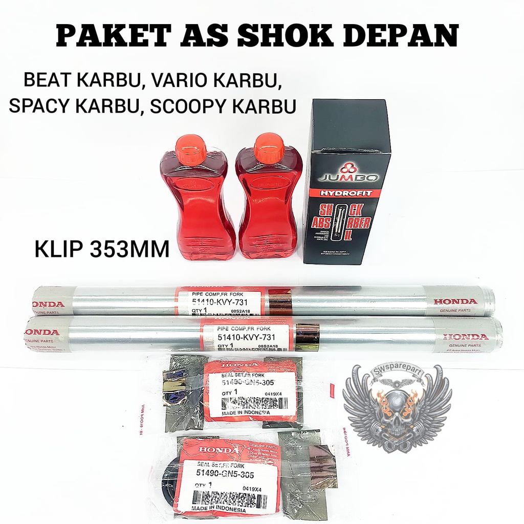 AS SHOK DEPAN PAKET SET SEAL SHOK OLI SHOK  BEAT KARBU , VARIO KARBU , SPACY KARBU , SCOOPY KARBU KU