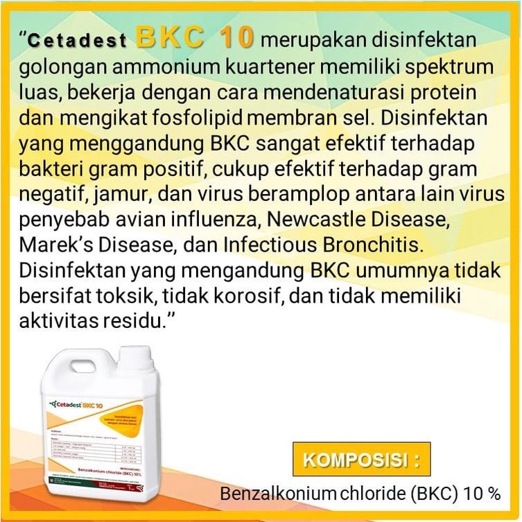 CETADEST BKC - Desinfektan Kandang 1 Liter - Desinfektan BKC 10% Aroma Jeruk - Like Destan dan Prodestan