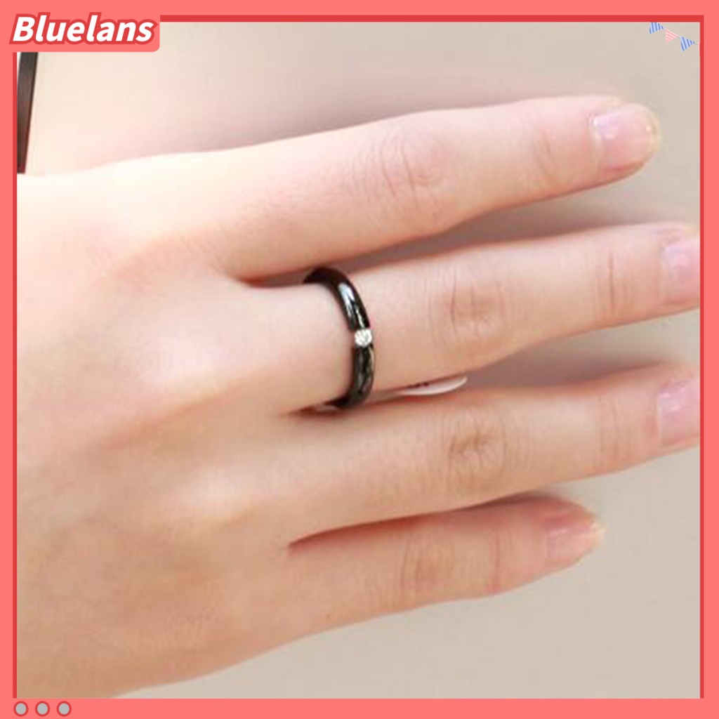 Bluelans Ring Polishing Rhinestone Inlaid Titanium Steel Titanium Wedding Ring
