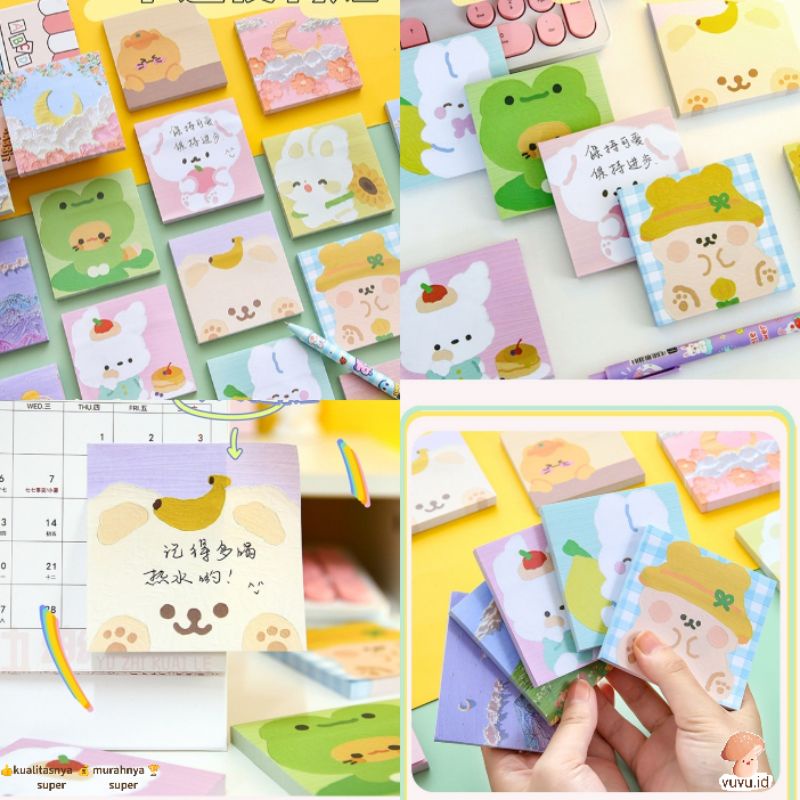 

Sticky notes family life memo tempel lucu memo Notes Kecil Buku Catatan Lucu /80 Lembar Kartun Hewan Lucu Lukisan Cat Minyak Catatan Tempel Portabel Mini