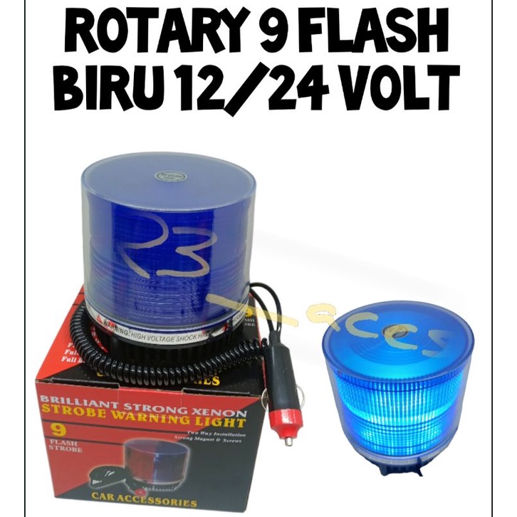 ROTARY 9 FLASH BIRU 12/24 VOLT