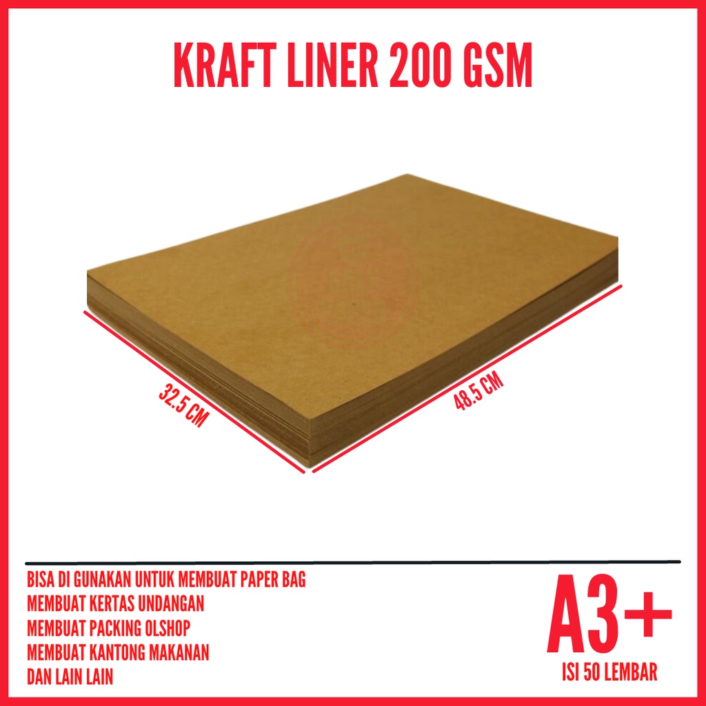 

Kertas Paper Bag Lembaran 200 gsm Kraft Liner A3 Plus isi 50 lembar / Bahan Paper Bag / Brown Kraft Paper
