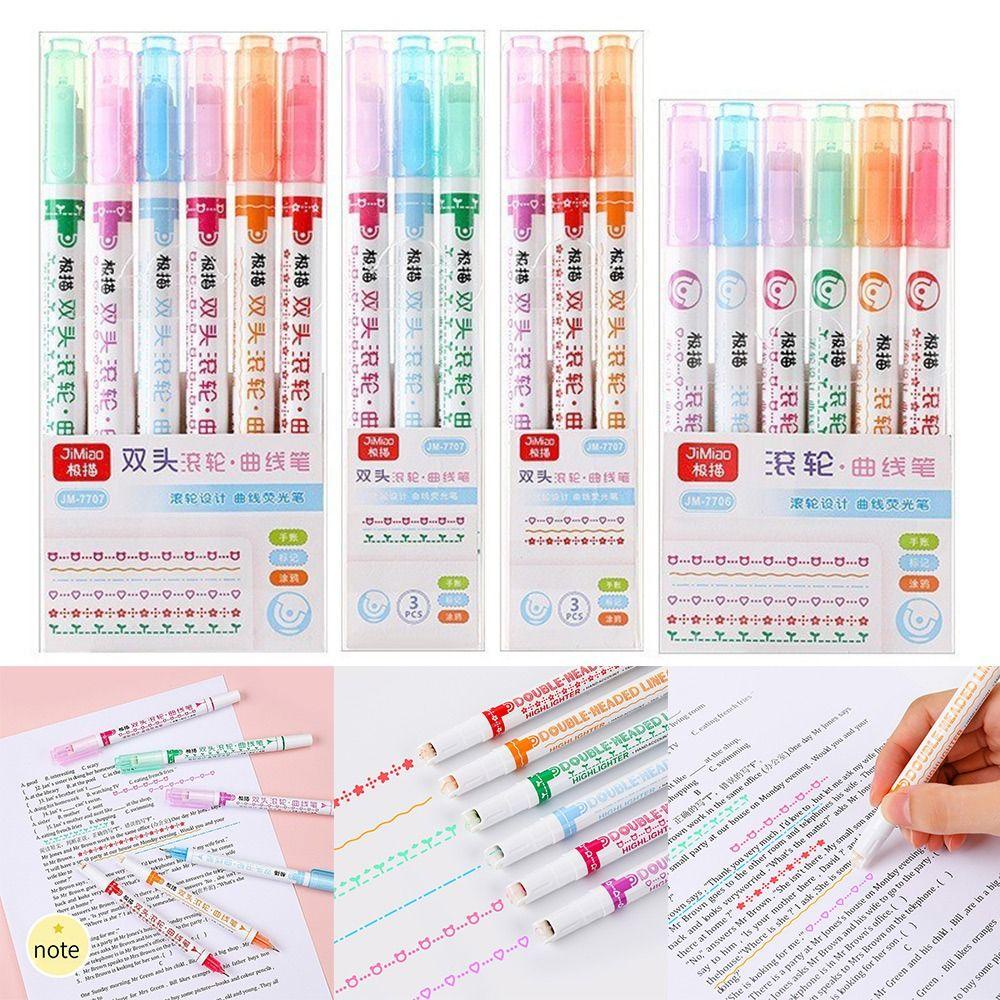 Preva 3/6PCS Curve Stabilo Pen Art Stationery Alat Kantor Berbentuk Bunga Garis Kurva Kepala Ganda Stabilo Banyak Bentuk