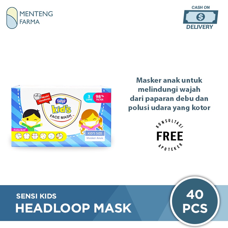 Sensi Kids Face Mask Headloop Isi 40 Pcs - Masker Sensi Headloop Anak