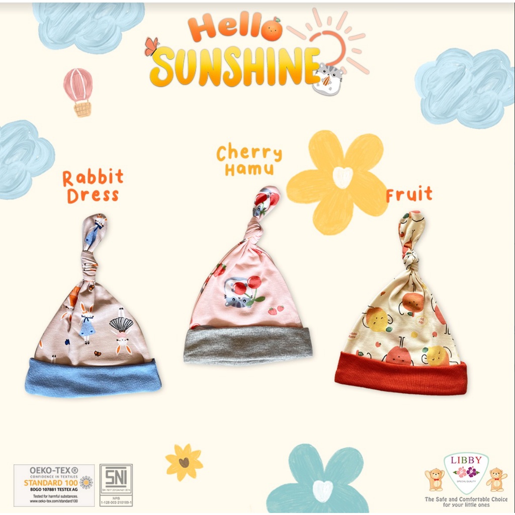 Libby - Hello Sunshine | 3pcs Topi Bayi Kucung