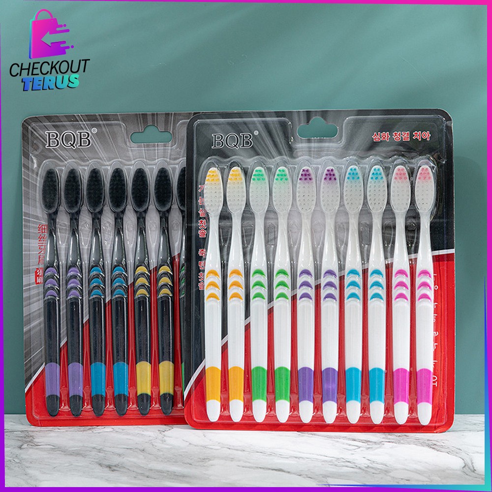 CT C676 Sikat Gigi Dewasa 1 SET ISI 10 PCS Bahan Lembut 1 Pack Tootbrush Double Care Sensitive Sikat Gigi Nano Tech
