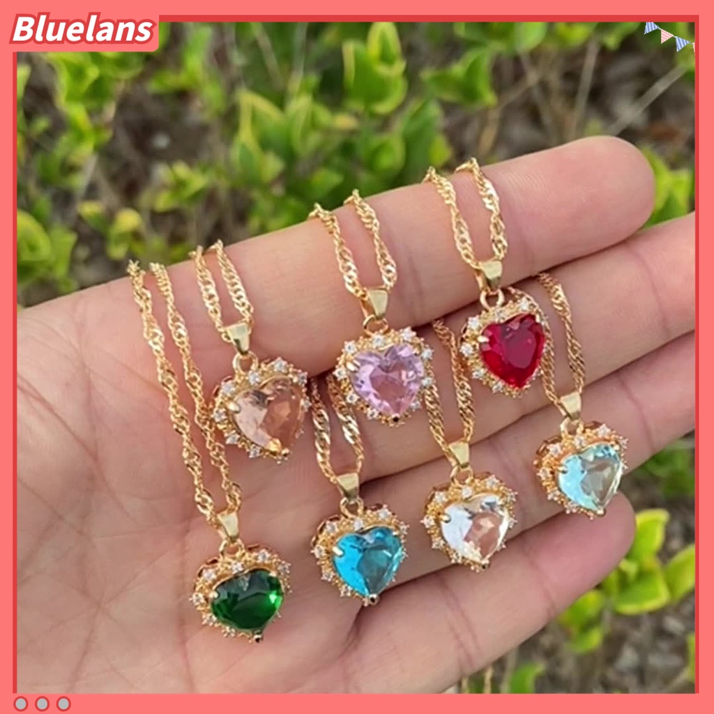 Kalung Rantai Liontin Hati Kecil Aksen Berlian Imitasi Untuk Perhiasan Wanita