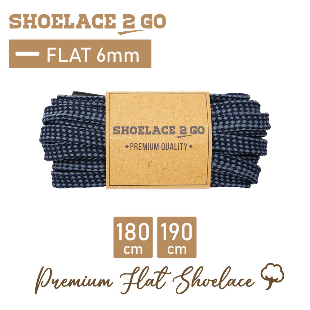 SHOELACE 2 GO PREMIUM TALI SEPATU GEPENG PIPIH FLAT J8 - NAVY - 180CM 190CM