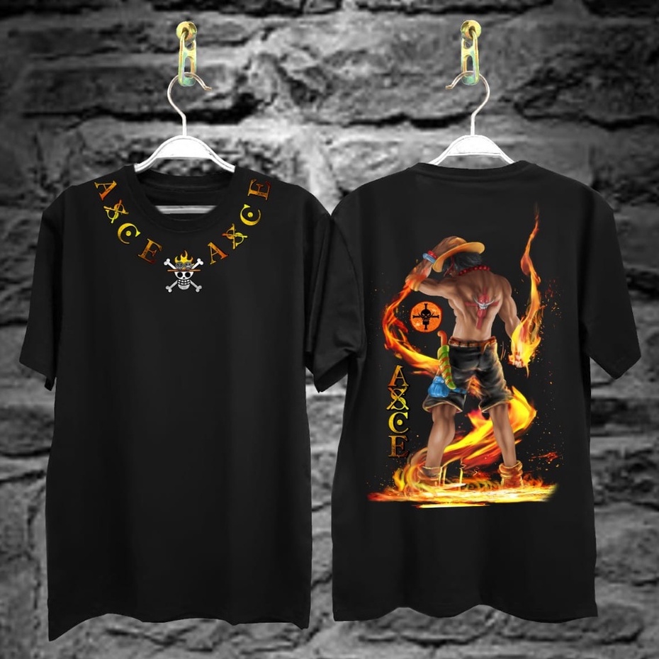 Baju Kaos Distro Tshirt Jepang Pria Wanita Keren Lengan Pendek Anime One Piece Ace Berdiri Terbaru Motif Sablon Bergambar Cod Cewek Cowok Dragon Samurai Unisex Couple