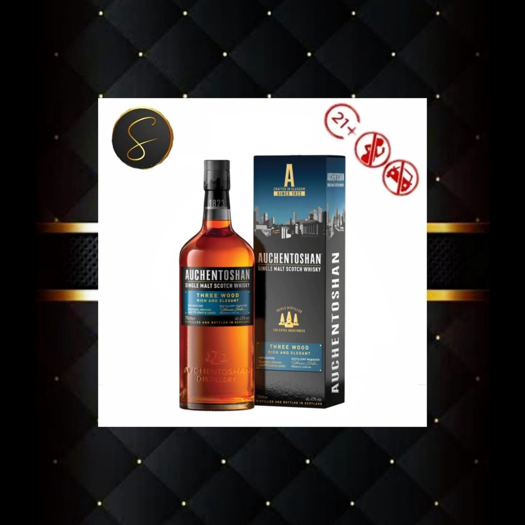 AUCHENTOSHAN THREE WOOD RICH AND ELEGANT SINGLE MALT SCOTCH WHISKY