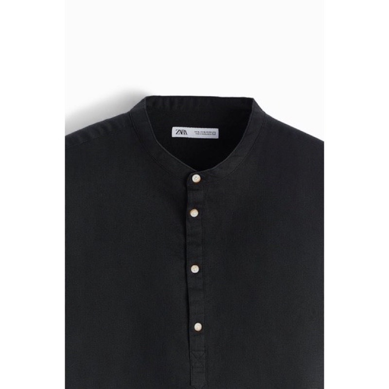 Half Button Cotton Linen Shirt - Kemeja Linen Pria