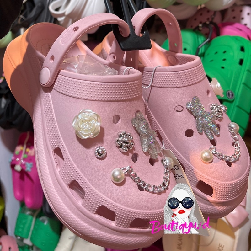 sandal wedges karet soft pink teddy rantai / sandal baim dewasa / sandal baim karet / sandal karet /