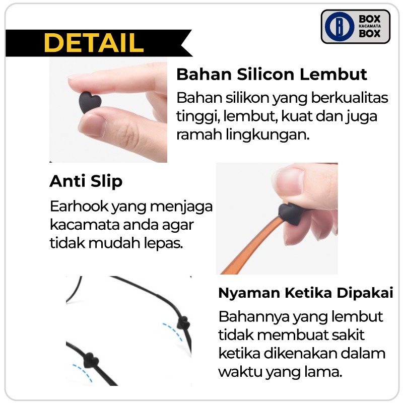 Earhook Pengait Kacamata Silicone Lembut Bentuk Love Anti Slip Penyangga / Penahan Kacamata