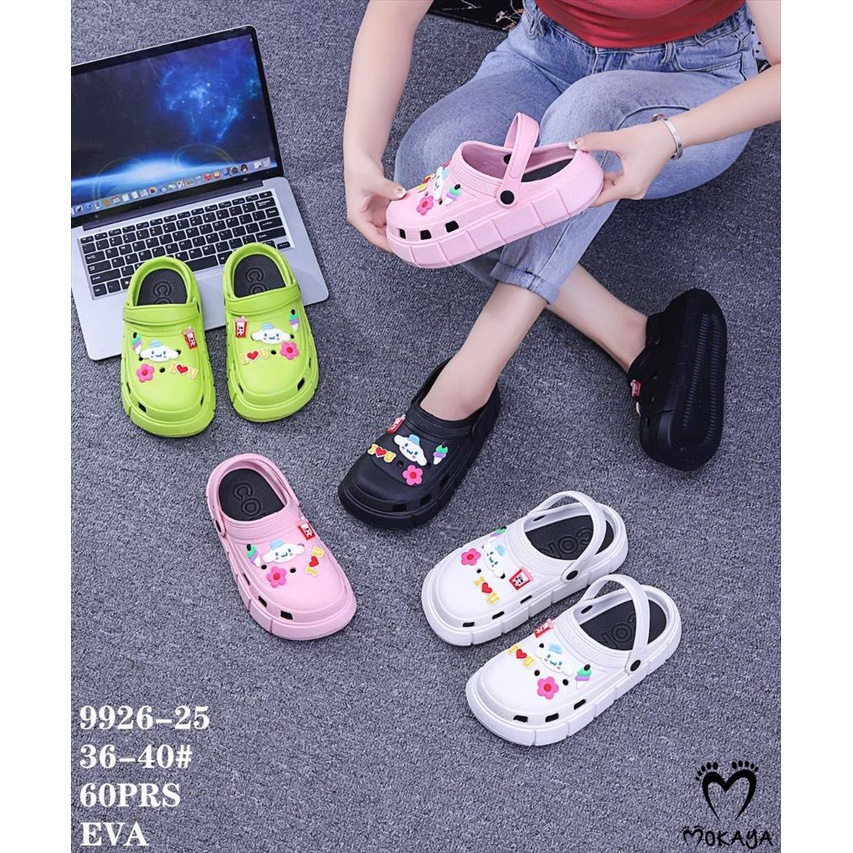 Sandal Crocs Let Bakpao Kodok Wanita Mainan Jibbitz Cloud Boba Bear Cinnamaroll Platform Tebal Super Cute Pretty Ringan Kekinian Import Mokaya / Size 36-40 (9926-25 &amp; 9926-26)