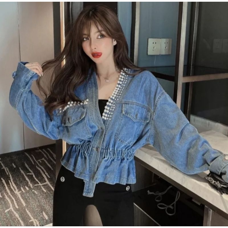 FS_SHOOP JAKET JEANS WANITA IMPORT PAISLEY PEARL JEANS KIMONO