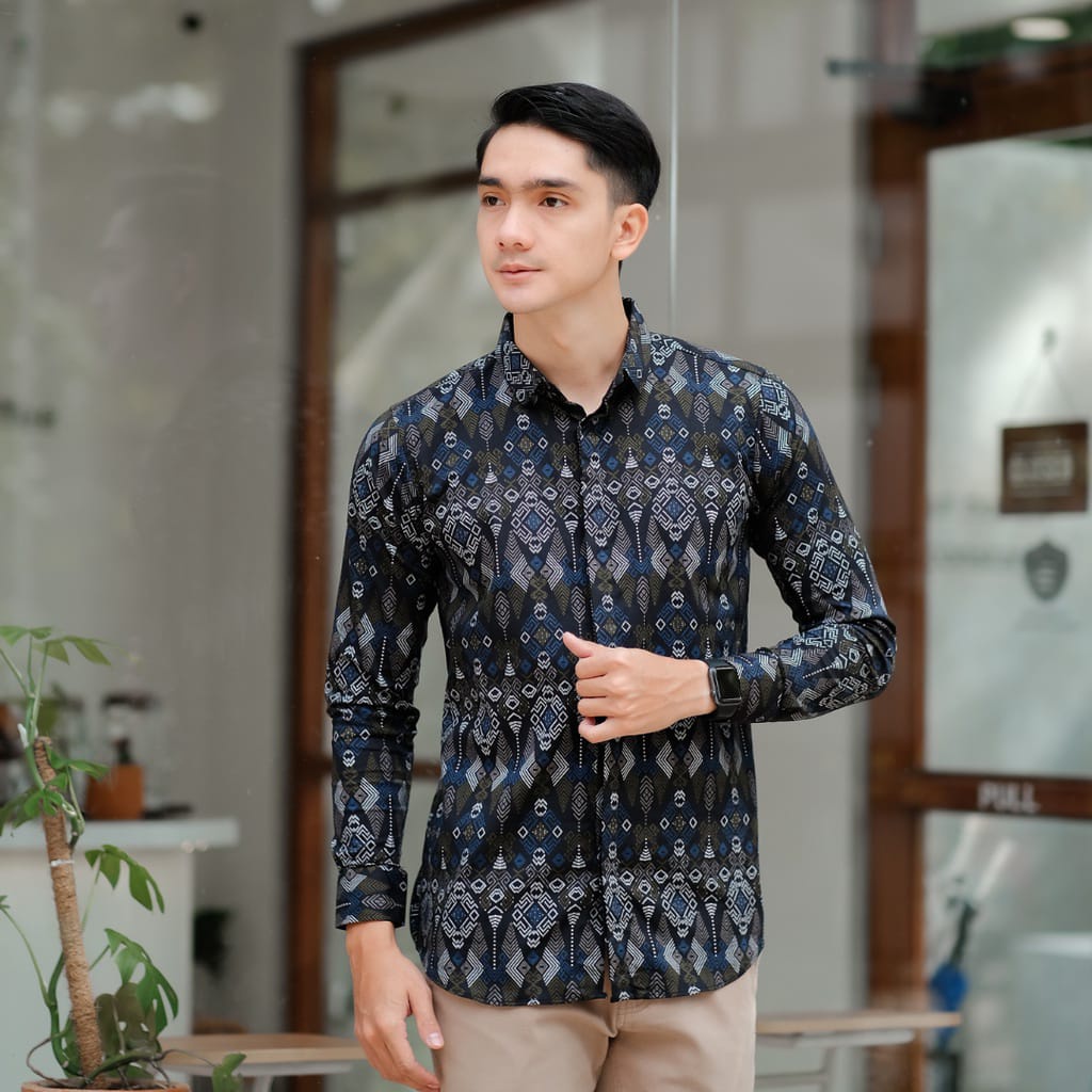 Menfashionhouse Kemeja Batik Pria Modern Premium Lengan Panjang Cowok Murah Berkualitas