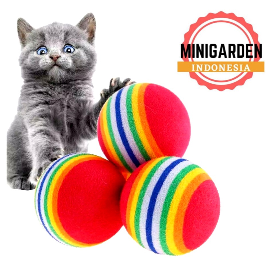 MAINAN HEWAN BOLA PELANGI BUSA ANJING KUCING PET TOY RAINBOW BALL