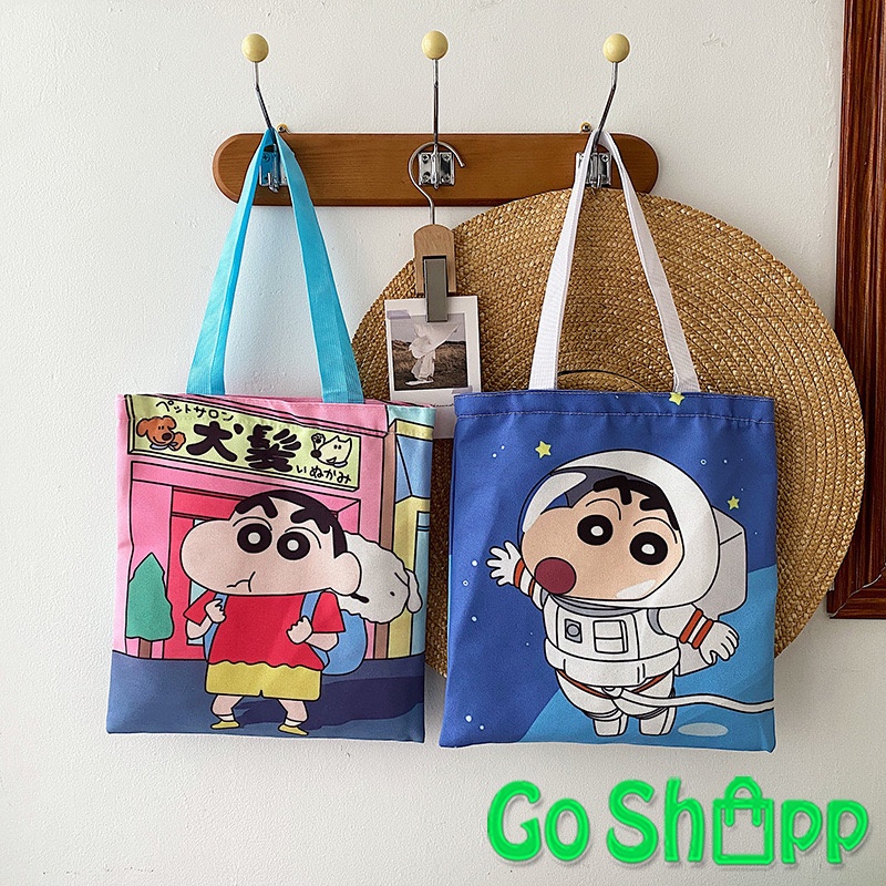 Tas Tote Bag Kanvas Resleting Unisex Import Motif Lucu Sinchan Anpanman Terbaru Fashion Korea Kekinian TE09