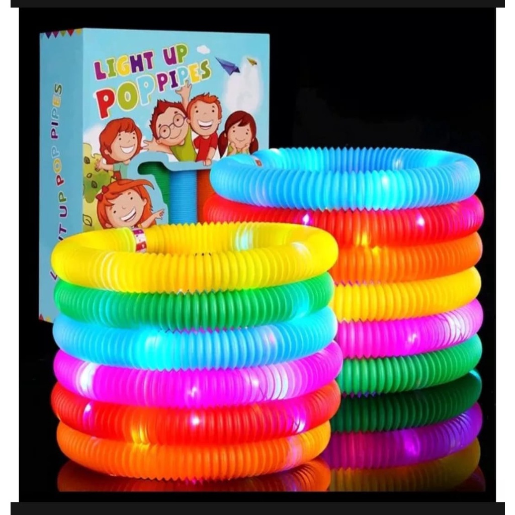 Mainan anak light up pop tubes pop pipes lampu stick pipa selang fidget toy