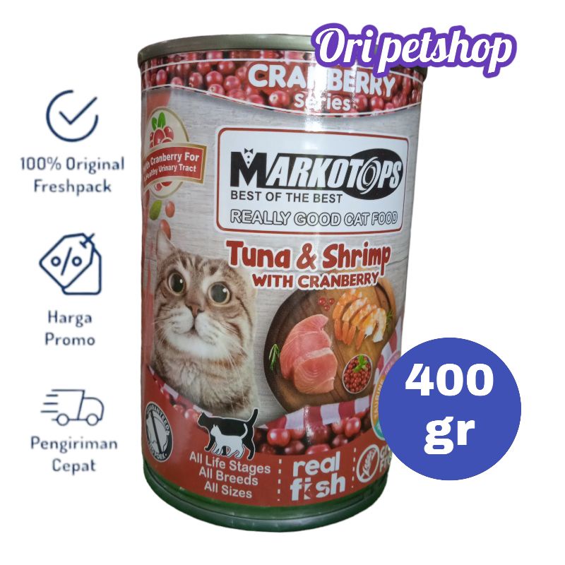 Markotops Kaleng 400gr Wet Cat Food - Tuna &amp; Shrimp Cranberry