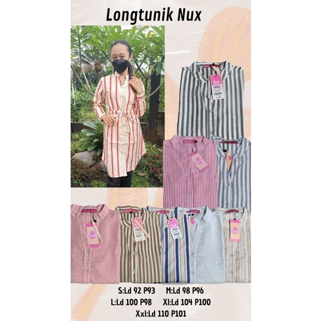 Long Tunik Nux Motif Garis Tali serut pinggang