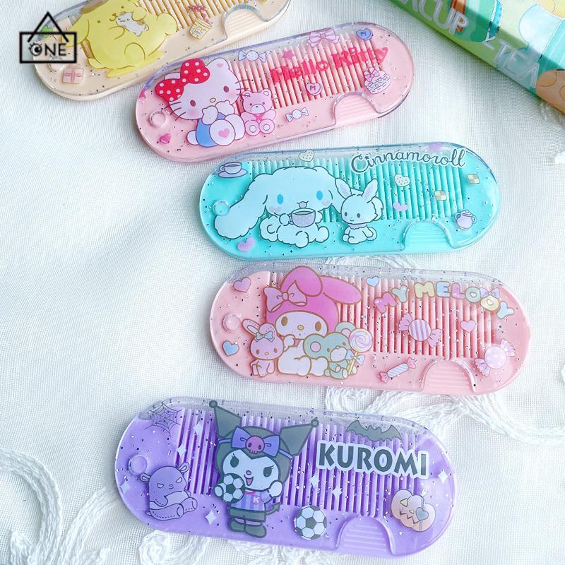 COD❤️Sisir Kecil Plastik  Kartun Lucu Lipat Portabel Sisir Poni  Kuromi Melody Cinnamoroll Kitty-A.one