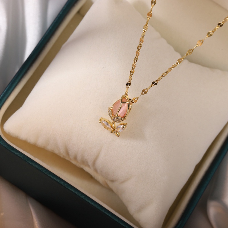 Fancyqube Kalung Opal Zircon Bentuk Tulip Gaya Korea Untuk Wanita