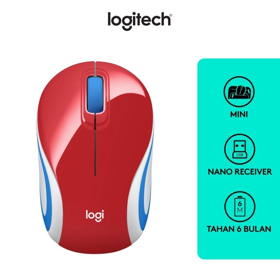 Red MOUSE MINI WIRELESS LOGITECH M187 RED 100% Original MERAH RESMI