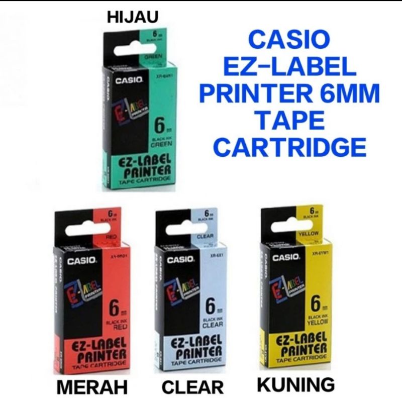 

ORIGINAL CASIO EZ LABEL PITA TAPE CARTRIDGE 6MM HIJAU MERAH CLEAR KUNING
