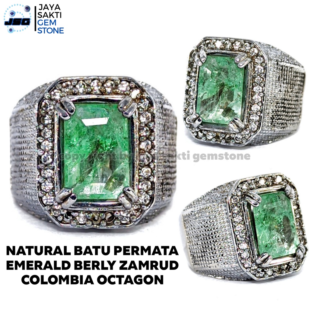 Natural Batu Permata Emerald Berly Zamrud Colombia Ring alpaka EBZC12