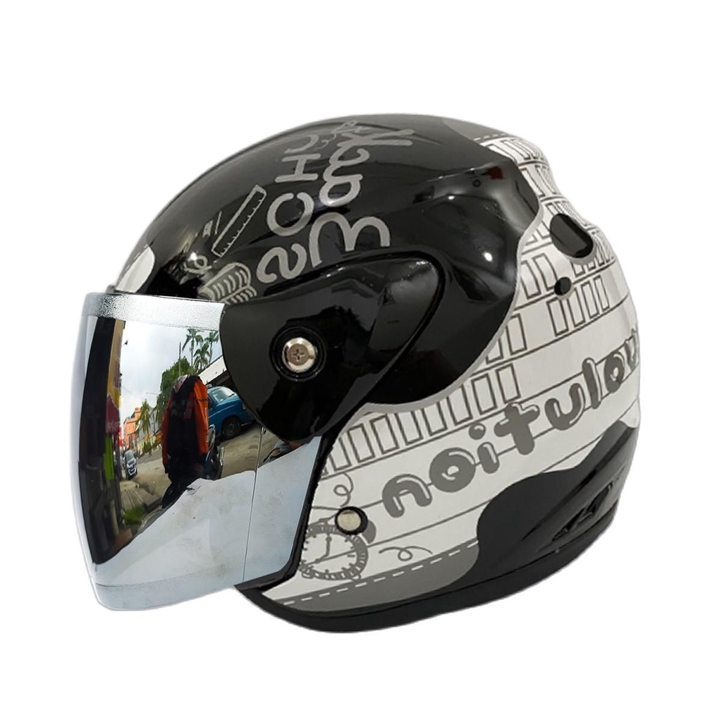 Helm Half Face Model Seperti Helm Gm Original Murah Motif REVOLUTION HITAM Untuk Pria Dan Wanita Dew