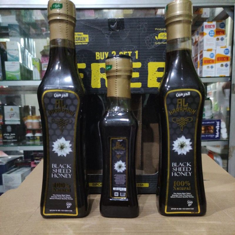 

madu Al Haramain 500gr 2pcs 250gr 1 pcsblack sheed honey buy 2 get1