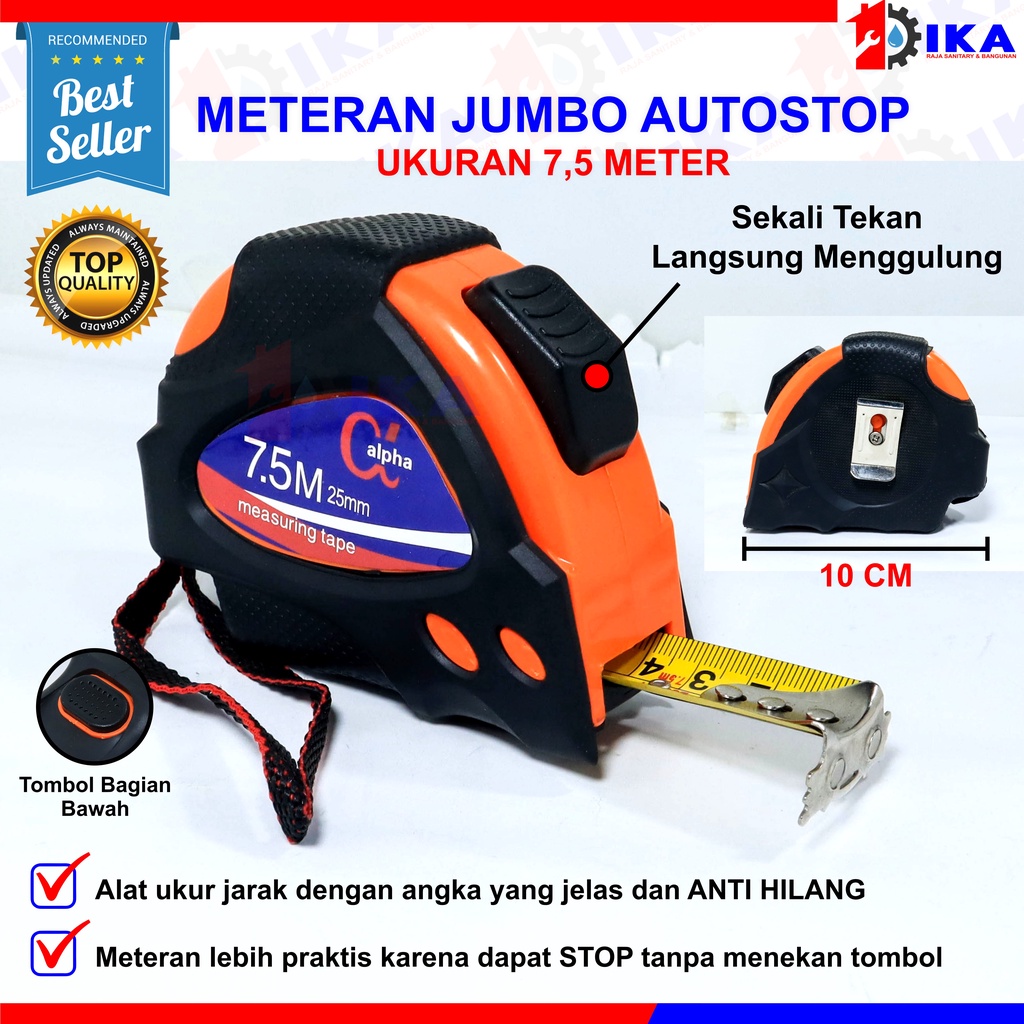 Meteran Karet Tukang Measuring Tape - High Quality 3M 5M 7,5M 10M / Meteran 5M Tukang Bangunan Roll 5 Meter 5 M Jaket Measuring Tape Rol Meter Measure Tape 5M Meteran 5 Meter Pegangan Karet 3 StopRoll Meter Karet Ketupat